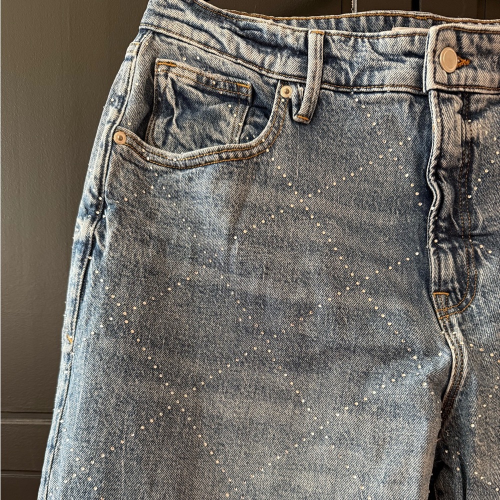 Good American Blue Studded Wide Leg Jeans